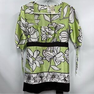 NOS Vintage Studio Y Green & Brown S Floral tunic babydoll top square neckline